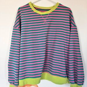 Oversized Women’s Striped Pink and Green Sweatshirt